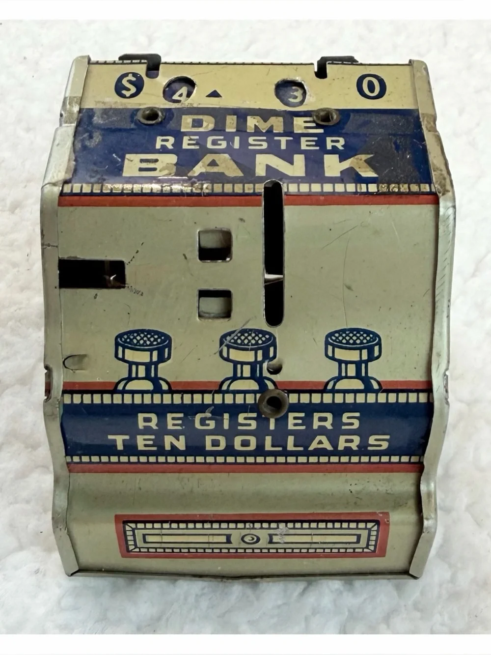 (VTG) J. CHEIN & CO • Tin Litho Mechanical Dime Register Coin Bank Made in USA
